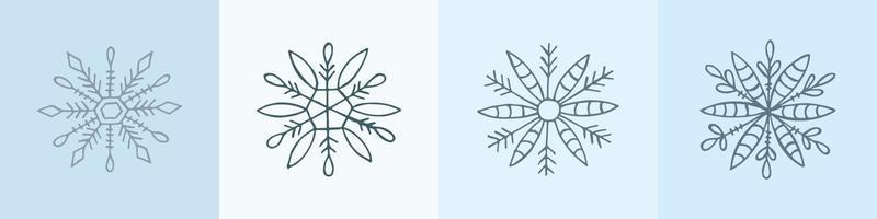 un conjunto de copos de nieve dibujados a mano. ilustración vectorial en estilo garabato. estado de ánimo de invierno. hola 2023. feliz navidad y próspero año nuevo. elementos grises sobre un fondo azul claro. vector