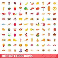 100 iconos de comida sabrosa, estilo de dibujos animados