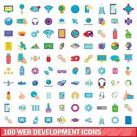 100 web development icons set, cartoon style vector