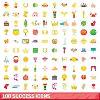 100 success icons set, cartoon style vector