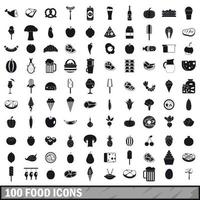 100 food icons set in simple style vector