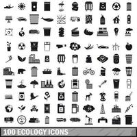 100 ecology icons set, simple style vector