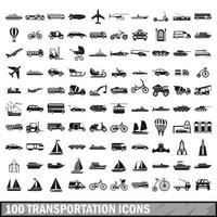 100 transportation icons set in simple style vector