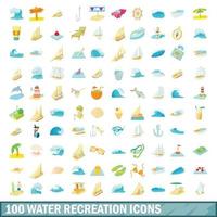 100 water recreation icons set, cartoon style vector