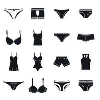 Underwear items icons set, simple style vector