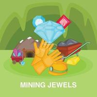 Mining jewels concept, cartoon style vector