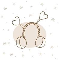 A hand-drawn winter clothing. Vector illustration in doodle style. Winter mood. Hello 2023. Merry Christmas and Happy New Year. Brown earmuff with ornament and hearts on a white background.