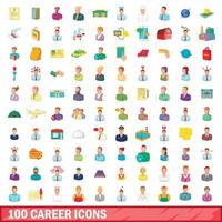 100 iconos de carrera, estilo de dibujos animados vector