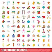 100 children icons set, cartoon style