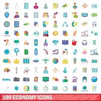 100 economy icons set, cartoon style vector