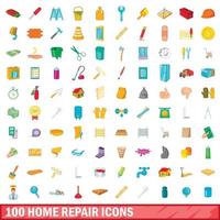 100 home repair icons set, cartoon style vector