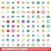 100 interface icons set, cartoon style vector