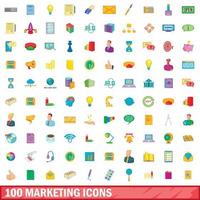 100 iconos de marketing, estilo de dibujos animados vector