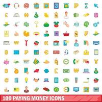 100 paying money icons set, cartoon style vector