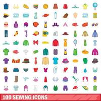 100 iconos de costura, estilo de dibujos animados vector