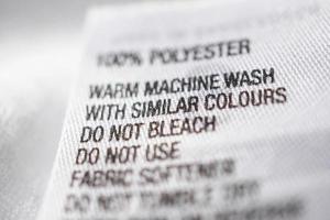 Polyester fabric Clothing label with laundry instructions photo