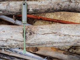 Gardening tools on wood photo