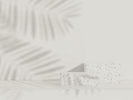 3d abstract white platform showcase for product and cosmetic presentation with terrazzo idea concept. Minimal Podium for mock up and advertising. Render geometric design scene for web banner. photo
