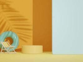 3d render of minimal display podium with summer season background concept. Minimalist pedestal for web banner and mock up. photo