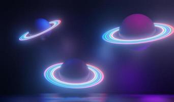 3d render of RGB neon light on darkness background. Abstract Laser lines show at night. Ultraviolet spectrum beam scene photo