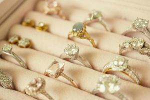 Jewelry diamond rings and earrings in box photo