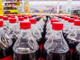 Carbonated soft drink bottles close up photo