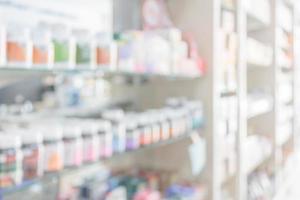 Pharmacy blur background with medicine on shelves photo