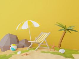 3d render of Abstract minimal  background for showing products or cosmetic presentation with summer beach scene. Summer time season photo