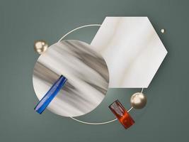 3d render abstract simple geometric shapes with mystic hologram or holographic design. realistic primitives composition scene for mockup. photo