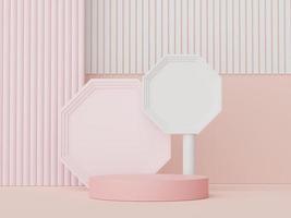 3d render of minimal display podium design for mock up and product presentation. Pedestal stage with pastel color scene. Trendy design for mock up and web banner. photo