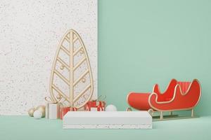 Podio de visualización 3d para presentación de productos y cosméticos con concepto de feliz navidad y feliz año nuevo. geométrico moderno. plataforma para maquetas y mostrar la marca. diseño minimalista y limpio. foto