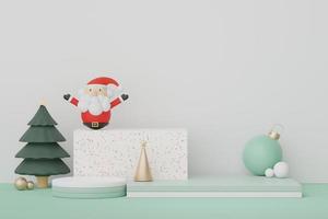 Podio de visualización 3d para presentación de productos y cosméticos con concepto de feliz navidad y feliz año nuevo. geométrico moderno. plataforma para maquetas y mostrar la marca. diseño minimalista y limpio. foto