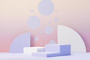3d render of Beauty podium with Very Peri color of the year 2022 design for product presentation and advertising. Minimal pastel sky and Dreamy land scene. Romance concept. photo