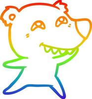 rainbow gradient line drawing cartoon bear showing teeth vector