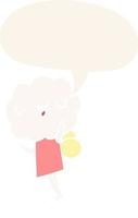 cute cartoon cloud head creature and speech bubble in retro style vector