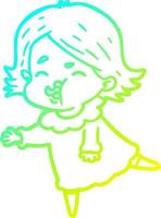 cold gradient line drawing cartoon girl pulling face vector
