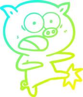línea de gradiente frío dibujo cerdo de dibujos animados gritando y pateando vector