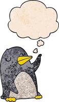 cartoon penguin and thought bubble in grunge texture pattern style vector