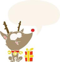 cartoon christmas reindeer and speech bubble in retro style vector