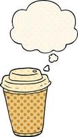cartoon takeout coffee cup and thought bubble in comic book style vector