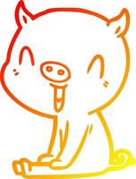 warm gradient line drawing happy cartoon pig sitting vector