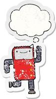 cartoon robot and thought bubble as a distressed worn sticker vector