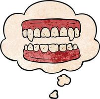 cartoon vampire teeth and thought bubble in grunge texture pattern style vector