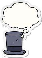 cartoon top hat and thought bubble as a printed sticker vector