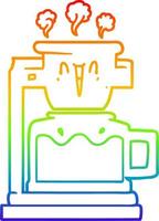 rainbow gradient line drawing steaming hot coffee pot vector