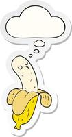 cartoon banana and thought bubble as a printed sticker vector