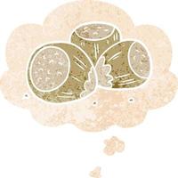 cartoon hazelnuts and thought bubble in retro textured style vector