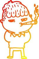 warm gradient line drawing cartoon man smoking vector