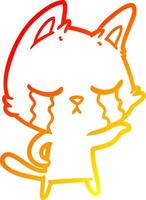 warm gradient line drawing crying cartoon cat vector
