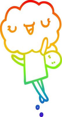 rainbow gradient line drawing cute cartoon cloud head creature